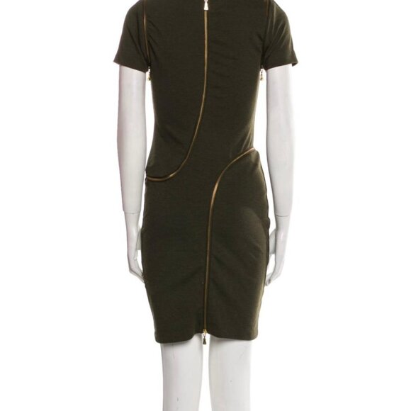 Ted Baker London Green Women's Gold Zipper Short Sleeve Sheath Dress Sz 1, US 2 - Picture 3 of 11